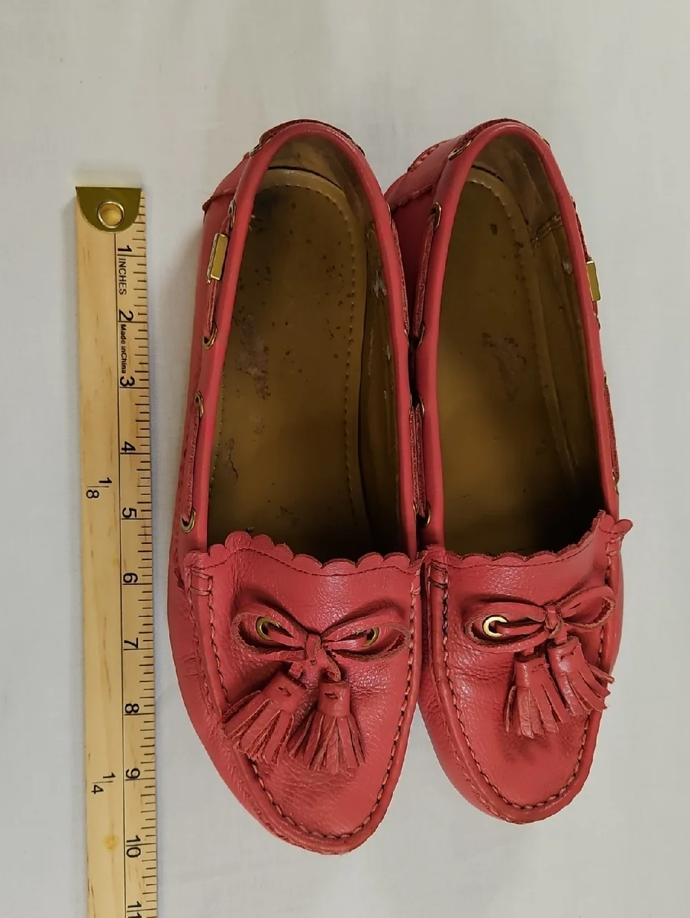 Coach Salmon Pebbled Leather Tassel Loafers, Gold Accents Size ?9